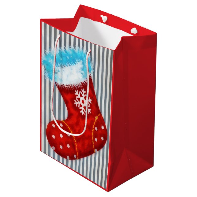 Christmas Holiday Stocking Art Medium Gift Bag (Front Angled)