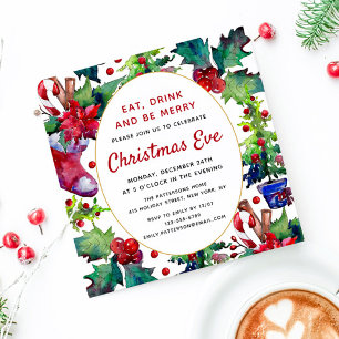Christmas Holiday Stocking Christmas Eve Dinner Invitation