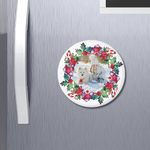 Christmas Holiday Stocking Floral Wreath Photo Magnet