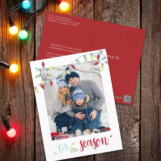Christmas Holiday String Lights Tis the Season Fun Postcard (Creator Uploaded)