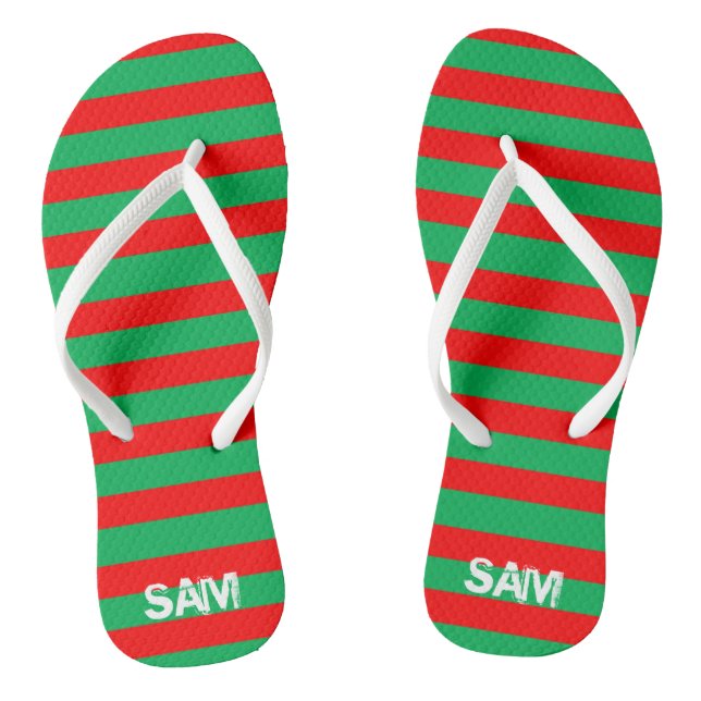 Christmas Holiday Stripes Custom Flip Flops Thongs (Footbed)