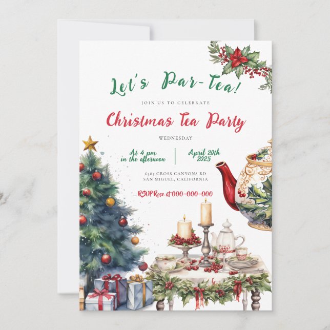 Christmas Holiday Tea Party Birthday Invitation (Front)