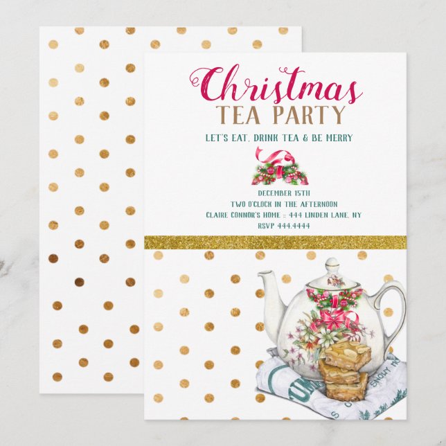 Christmas Holiday Tea Party Invitation (Front/Back)