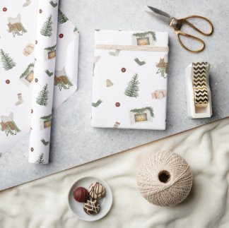 Christmas Holiday Theme Neutral Pine Gift Wrapping Paper