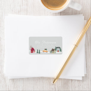 Christmas Holiday Town/Village Grey Address Label