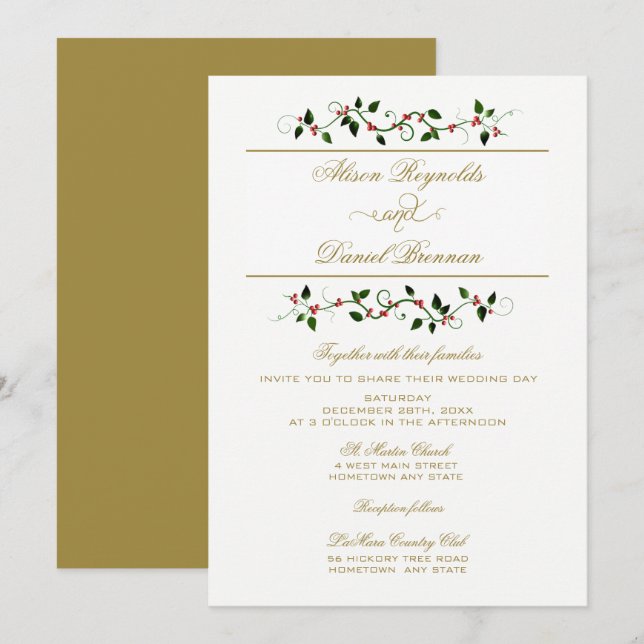 Christmas Holiday Traditional Wedding Invitation (Front/Back)