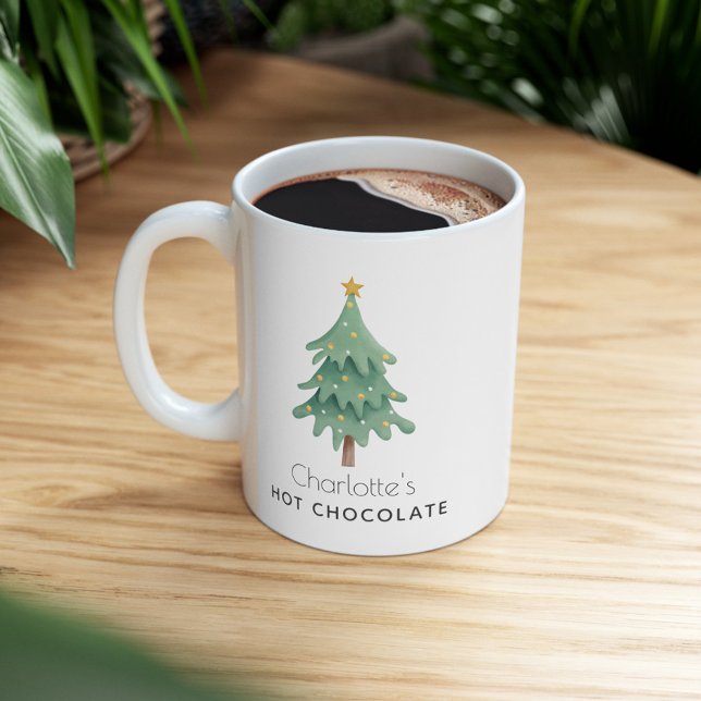 Christmas Holiday Tree Personalised Name Kids Coffee Mug (Cute Personalized Christmas Tree 11oz Coffee Mug)