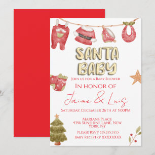 Christmas Holiday Tree Santa Boy Baby Shower   Invitation