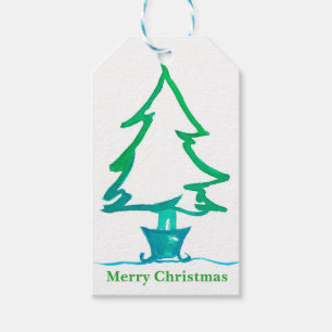 Christmas Holiday Tree Watercolor Gift Tags