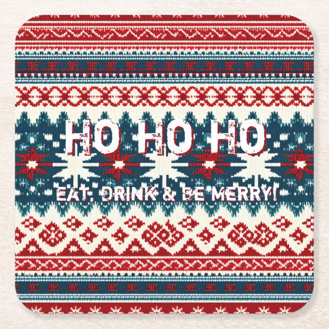 Christmas Holiday Ugly Sweater Party Square Paper Coaster (Front)