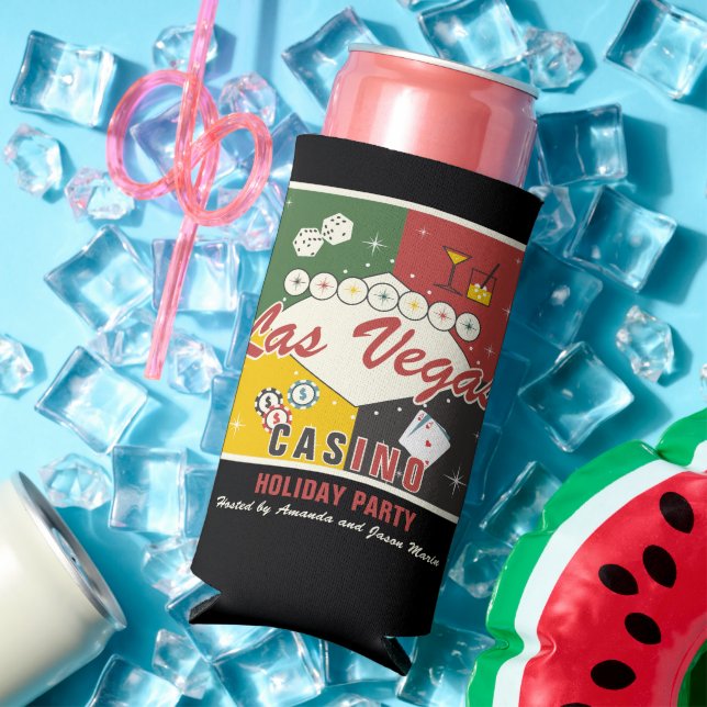 Christmas Holiday Vegas Casino Poker Night Party Seltzer Can Cooler (In Situ Summer)