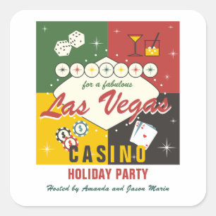 Christmas Holiday Vegas Casino Poker Night Party Square Sticker