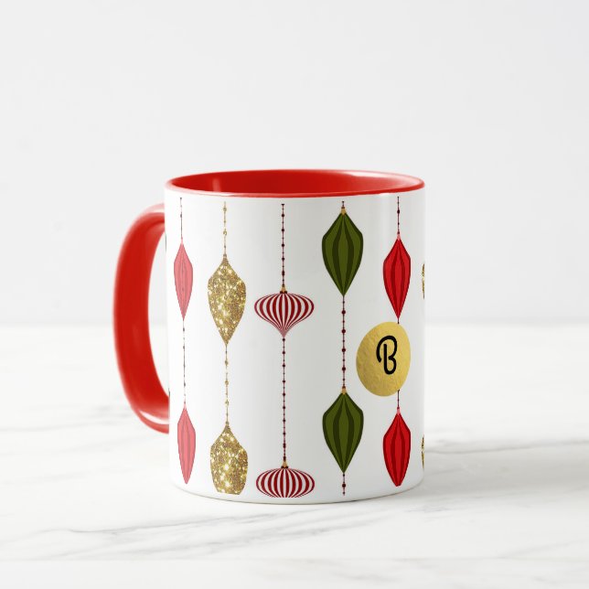 Christmas Holiday Vintage Modern Glam Ornaments Mug (Front Left)