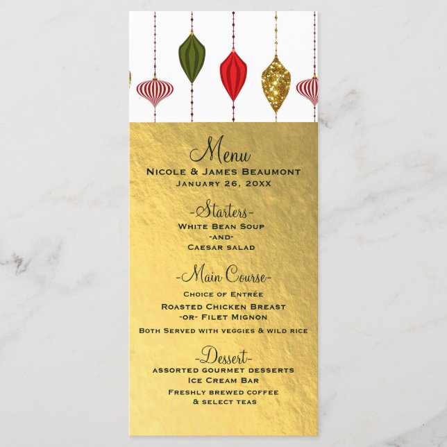 Christmas Holiday Vintage Modern Ornaments Menu (Front)