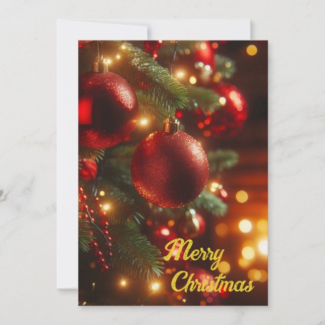 Christmas Holiday Vintage Red Ornaments Card (Front)