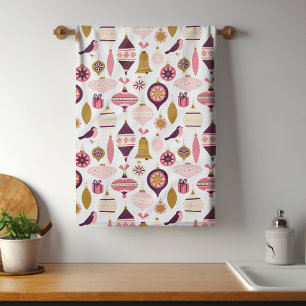 Christmas Holiday Vintage Retro Decorations Bauble Tea Towel
