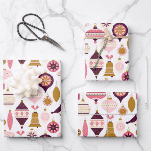 Christmas Holiday Vintage Retro Decorations Bauble Wrapping Paper Sheet