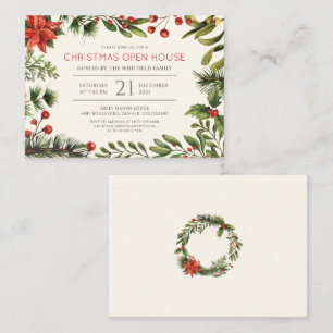 Christmas Holiday Watercolor Berries Open House Card