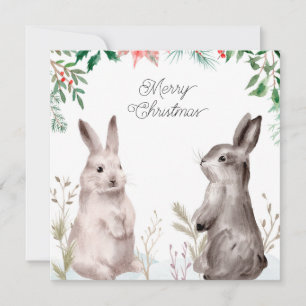 Christmas Holiday Watercolor Bunny. Rabbit, Floral