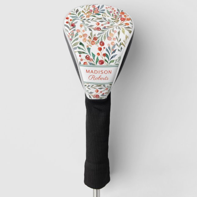Christmas Holiday Watercolor Floral Personalised Golf Head Cover (Front)