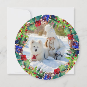 Christmas Holiday Watercolor Floral Wreath Photo