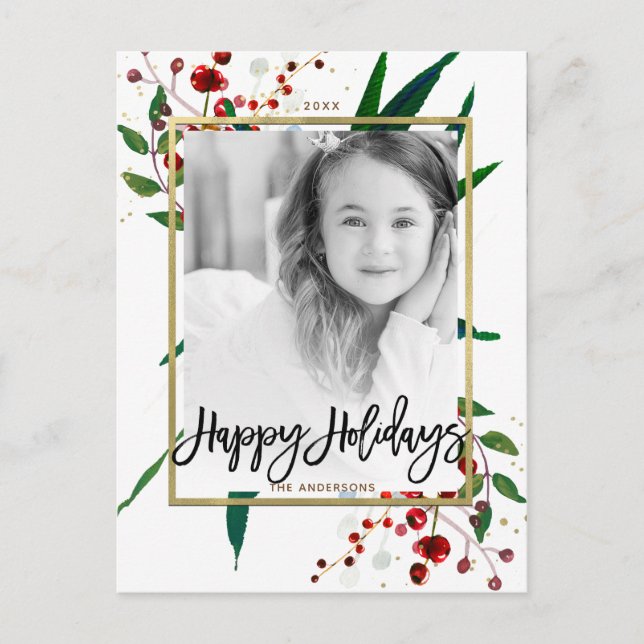 Christmas Holiday Watercolor Modern Floral Photo (Front)