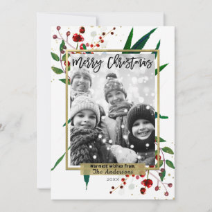 Christmas Holiday Watercolor Modern Floral Photo Card