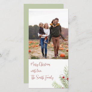 Christmas Holiday Watercolor Pine Red Berries 