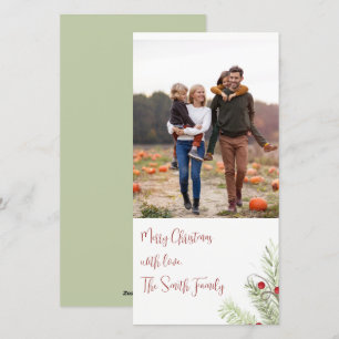 Christmas Holiday Watercolor Pine Red Berries  Card