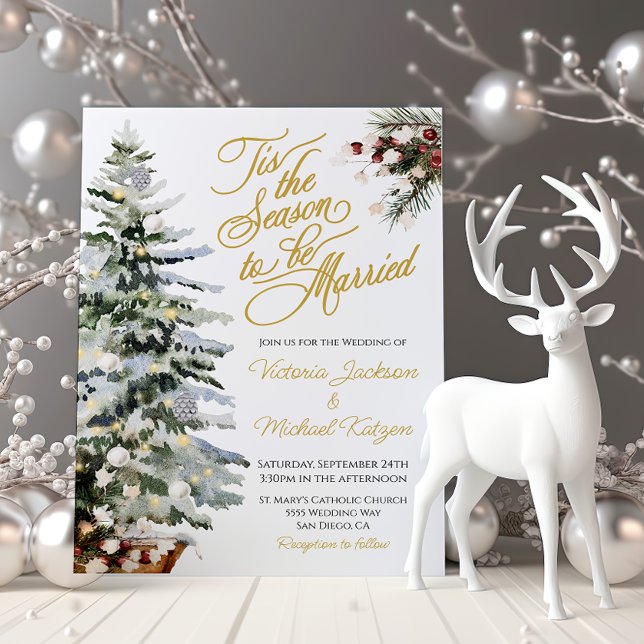 Christmas Holiday Watercolor Winter Wedding Invitation (Creator Uploaded)