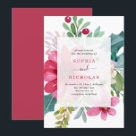 Christmas Holiday Wedding | Bright Floral Invitation<br><div class="desc">This stylish and elegant Christmas wedding or winter holiday wedding invitation features a trendy watercolor floral bouquet on a crisp white background. A mix of poinsettia flowers, holly berries, and leaves are coloured in festive shades of red, pink, green, blush, and blue. The back of the invitation is a colourful,...</div>