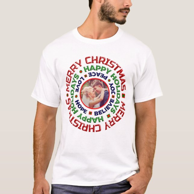 Christmas Holiday Wedding Family Photo Personalise T-Shirt (Front)