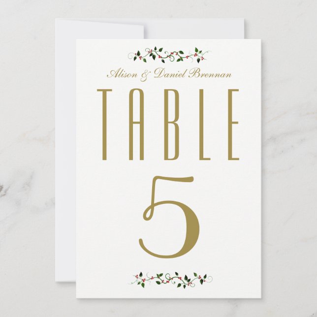 Christmas Holiday Wedding Reception Table Number (Front)