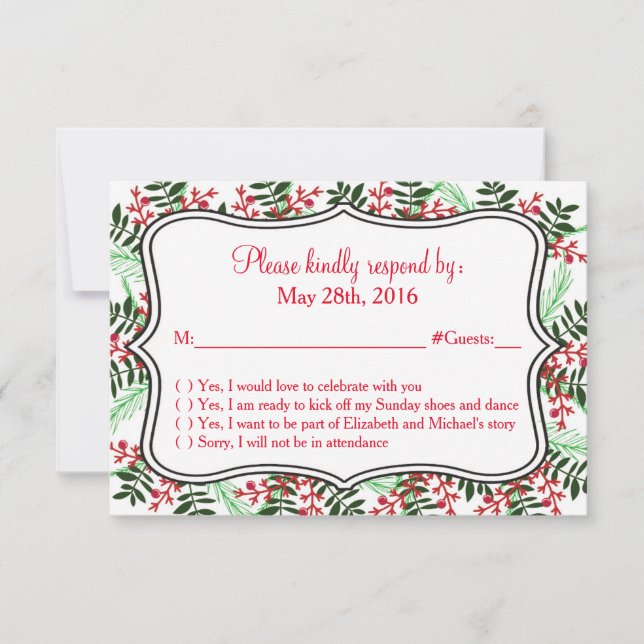 Christmas, Holiday Wedding RSVP Response Card (Front)