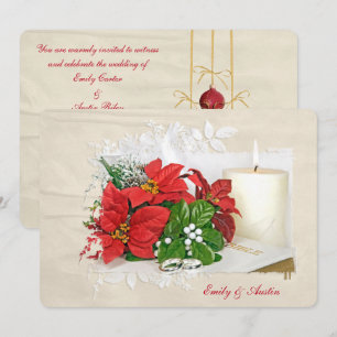 Christmas holiday wedding with rings on Bible Invitation