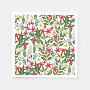 Christmas Holiday Whimsical Floral Berries Party Napkin