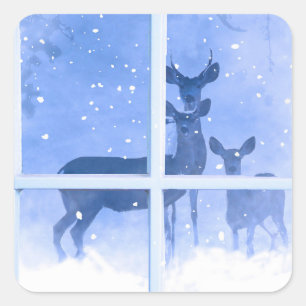 Christmas Holiday Wildlife Deer in the Window Square Sticker