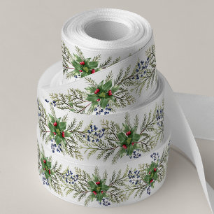 Christmas Holiday Winter Botanical Greenery Satin Ribbon