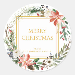 Christmas Holiday Winter Floral Labels Stickers