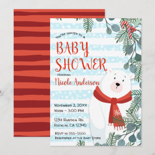 Christmas Holiday Winter Polar Bear Baby Shower Invitation