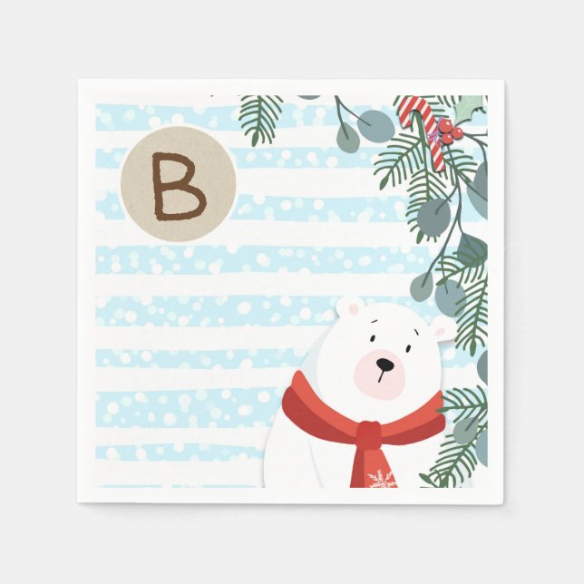 Christmas Holiday Winter Polar Bear Baby Shower Napkin (Front)