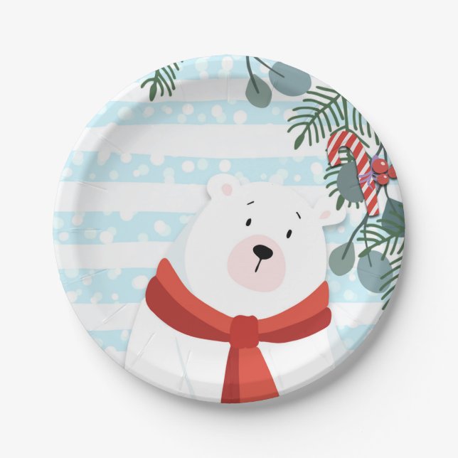 Christmas Holiday Winter Polar Bear Baby Shower Paper Plate (Front)