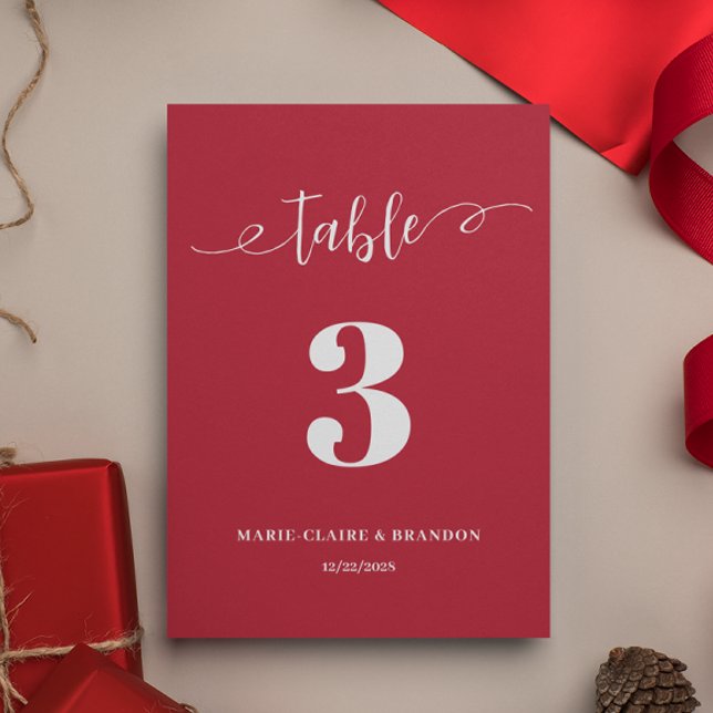 Christmas Holiday Winter Red Flat Wedding Table Number (Creator Uploaded)