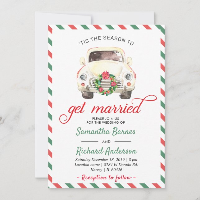 Christmas Holiday Winter Red Green Travel Wedding Invitation (Front)