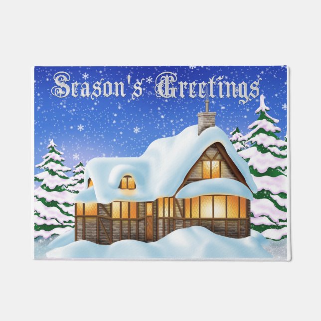 Christmas Holiday Winter Scene Festive Doormat (Front)