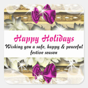 Christmas holiday winter snow pink square sticker