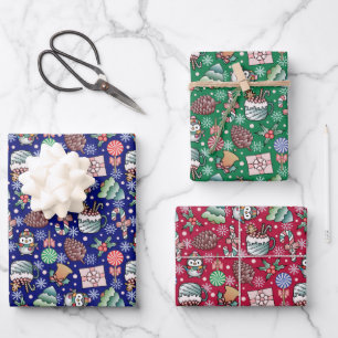 Christmas Holiday Winter Themed Wrapping Paper Sheet