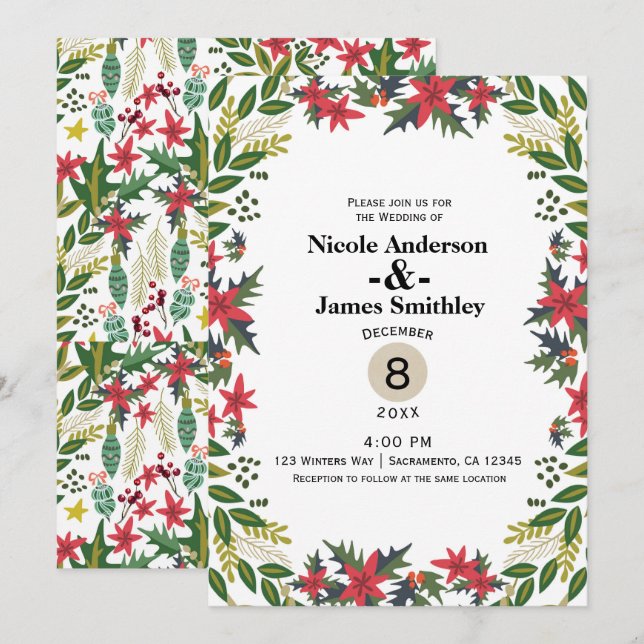 Christmas Holiday Winter Wedding Floral Rustic Invitation (Front/Back)