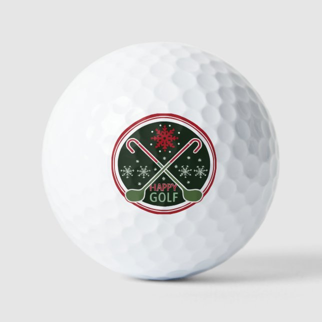 Christmas holiday wish "Happy Golf" snowflake Golf Balls (Front)