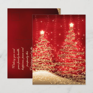 Christmas Holiday Wishes Sparkling Trees Red Postcard